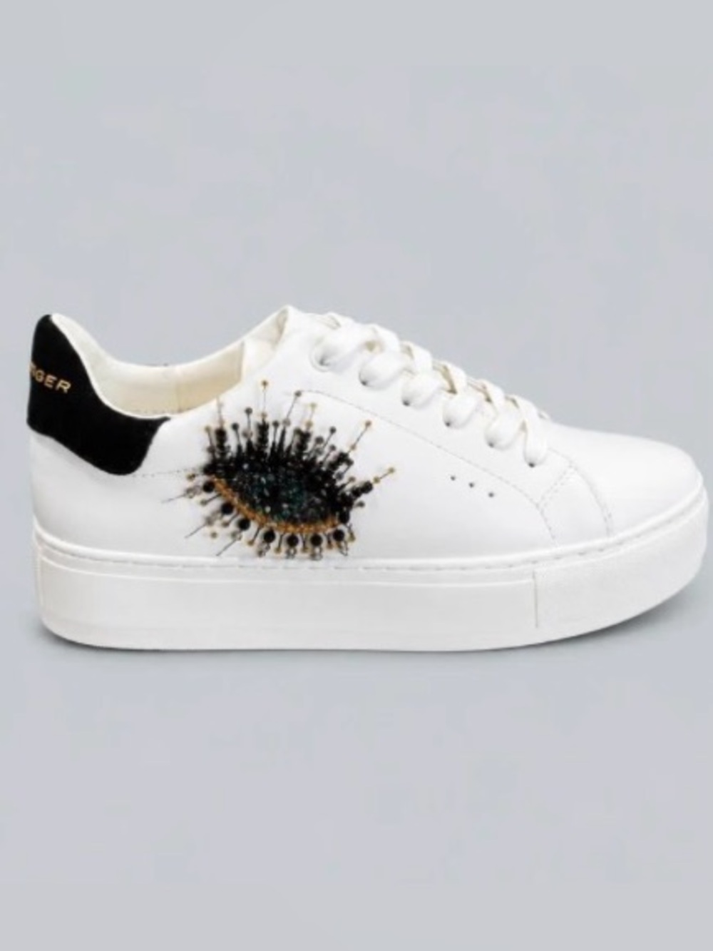 Kurt Geiger London Laney Eye White Leather Sneakers Beaded Embellished
